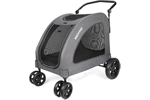 CAMPSOR Large Dog Travel Stroller with 4 Heavy Duty Wheels Pet Stroller with Adjustable Handle - Double Doggie Capacity Jogger Wagon with Back Front Door for Small Medium Large Dogs (Grey)