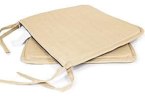 MANEMI Pack 2 Cojines para Silla 40x40x2cm - Cojín Decorativo con Textura de Bambú para Silla, Sofá o Comedor - Juego de Cojines de Asiento Estilo Rústico y Transpirable con Cintas de Sujeción,