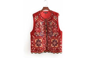 FAIRUO Women Vintage Sequins Flower Embroidery Vest Jacket Ladies National Style Patchwork Casual Velvet WaistCoat Tops