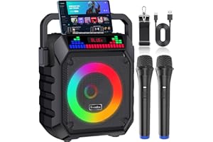 SOCODOX Machine Karaoké, Enceinte Bluetooth Portable avec 2 Microphones sans Fil pour Adultes et Enfants, Lumières RGB, Microphone Karaoké avec Système PA, USB/TF/AUX - pour Fêtes à la Maison et en Extérieur