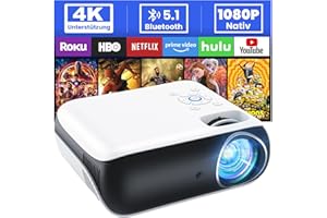 HOPVISION Beamer, Full HD 1080P Beamer, Bluetooth Beamer 4K Unterstützt, Tragbare Mini Beamer Heimkino, Home/Outdoor Projektor Kompatibel mit Smartphone/HDMI/USB/AV/Fire Stick/PS5
