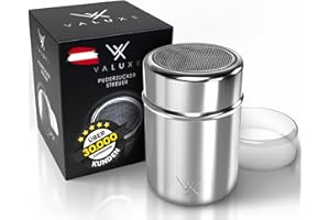 ‎VALUXE VALUXE Powdered Sugar Shaker - Stainless Steel Cocoa Shaker with Fine Strainer and Lid - Icing Sugar Powder Shaker for Precise Dusting - Sugar Shaker, Flour Shaker Dishwasher Safe