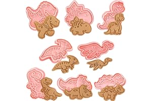 Crethink Juego de cortadores de galletas de dinosaurio, 8 piezas de cortadores de galletas de dinosaurio prensables 3D, para utensilios de cocina para hornear
