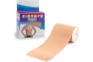 FixTape Cinta kinesióloga 10cm x 5m I sin látex - resistente al agua - permeable al aire I respetuosa con la piel y especialmente elástica - óptima libertad de movimiento I 5m (7,5cm, Beige)