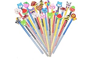 ZIGefofo 30 Pièces Crayon de Bois HB pour Enfants avec Gomme en Forme D'animaux Fleurs Papillons etc. Joli Crayon à Papier pour Cadeaux D'anniversaire Noël Enfants - Motifs et couleurs aléatoires