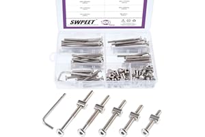 Swpeet 100Pcs Crib Hardware Screws, Nicked Plated M6 × 40/50/60/70/80mm Hex Socket Head Cap Crib Baby Bed Bolt and Barrel Nuts with 1 x Allen Wrench Perfect for Furniture, Cots, Crib Screws