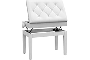 ‎HOMCOM HOMCOM Klavierbank Höhenverstellbar Sitzbank mit Stauraum, Holzbeine, Klavierhocker aus Kunstleder, für Musikzimmer, belastbar bis 200 kg, 54,5 x 33 x 48-58 cm, Weiß