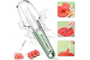 MEGIAEXIST Melonenschneider, 2024 Wassermelonen Schneider Edelstahl 3-in-1 Wassermelonenschneider Obstschneider Wassermelone Melonenschneider Edelstahl Melonenmesser für Zuhause, Party, Camping (Grün)
