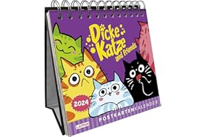 Dicke Katze and Friends - Postkartenkalender 2024: Tischkalender mit Spiralbindung und 53 Postkarten zum Heraustrennen und Verschicken für Katzenfreunde