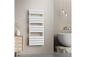 [neu.haus] Handtuchheizkörper Voss Badheizkörper Handtuchwärmer Handtuchtrockner mit Warmwasser Heizgerät mit Lamellen Mittelanschluss Wandmontage 120x50cm Weiß