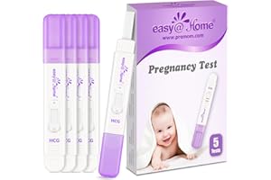 Easy@Home Tests de Grossesse Précoces: 5 Tests de HCG Fiables pour Détection Sensible de la Grossesse, Résultat Précis de 10 mIU/mL Enregistré dans l’App PREMOM