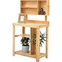 Outsunny Pflanztisch Gartenarbeitstisch für Garten Balkon und Terrasse, Gartentisch mit Ablage, Blumenregal…