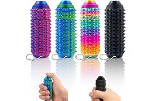 HONBQYCC Little Ouchies Pain Fidget (4 Stücke), Mit Clicker Schaltfläche & Spinner, Pain Stim Spiky Grippie Keychain, ADHS Fidget Toys für Stressabbau Fokus, Sensorik Spielzeug Geschenke Für Erwachsene (Laser)