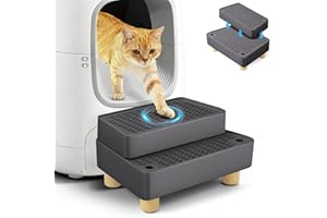 Bartuke Rampe de litière pour chat extra large à 2 marches avec pieds en bois, fonction de filtration, tabouret à pédale pour chat pour litière autonettoyante, convient aux chatons et chats âgés (gris