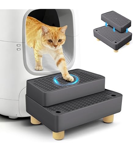Kalolary Katzenstreu-Rampe Mit Filtersystem – Rutschfest, Leicht Zu Reinigen, Für Kleine & ältere Katzen – 2er Pack, Hellgrau