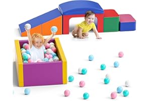 Helangel Bloques de construcción de Espuma XXL para niños, Bloques de Espuma para Escalar con Funda de Cuero, Juego Suave para Escalar para niños pequeños de 1 a 3 años (Piscina de Bolas Arcoiris-6)