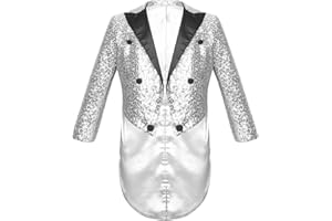 JEATHA Kinder Jungen Pailletten Blazer Smoking Sakko Jacke Langarm Anzugjacke Tailcoat Glitzer Gentelman Jackett Slim Fit Anzüge Jacket Sakkos