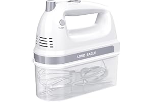 Lord Eagle Electric Hand Mixer, 300W Power Handheld Mixer Kitchen for 5-Speed Baking Cake Egg Cream Food Beaters Whisk, with Snap-On Storage Case, White