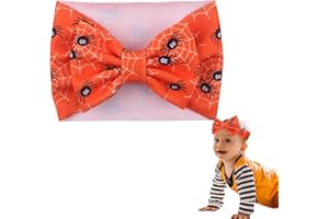 PEJLND Orange Baby Girl Headbands - 1Pcs Halloween Baby Bows Headband Elastic Bow Hair Bands Bownkot Soft Newborn Headbands Bows Child Hair Accessories for Newborn Infant Baby Toddlers Girls Gifts