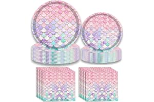 OUOQI 40 Stück Meerjungfrau Party Geschirr Set,Geburtstag Party Geschirr,Meerjungfrau Geburtstag Deko,Meerjungfrau Geburtstag Party Zubehör,Meerjungfrau Party Geschirr Kit,Kindergeburtstag Geschirr