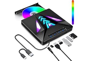 FZZTEC Lecteur CD/DVD Externe pour PC, Graveur DVD Externe 4 Ports USB 3.0 Optique Portable -/+RW Drive Transmission Rapide Câble USB Intégrée pour Windows 11/10/8/7/XP, Linux, Mac OS, Laptop, Desktops