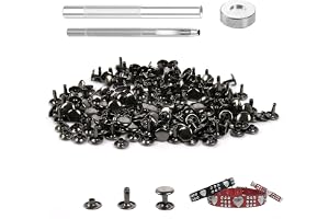 100 uppsättningar lädernitar 8 x 8 mm, dubbla lock ihåliga nitar gunmetal, inkl. 3-delat slagverktygsset, runda metallnitar f