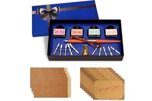 ZUSUZUSet Calligrafia 28 Pezzi,Penna Stilografica in Legno Retrò con 10 Pennini,4 Inchiostri Colorati,Supporto in Bronzo,Carta & Buste,Ideale per Principianti per Esercitarsi,Pratico & Regalo Elegante