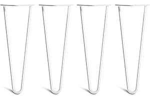 THE HAIRPIN LEG CO. [HLC] 4 x Hairpin Table Legs – Superior Double Weld Steel Construction With Screws, Build Guide & Protector Feet Worth £8 Included! – 10mm Steel [14"/35cm,White]