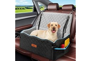 TIVRAY Large Dog Car Seat, Dog Car Bed for Large Dogs Under 60 lbs or 2 Small Breeds, Comfortable Dog Booster Car Seat with Memory Foam Thick Cushion, Detachable & Washable Pet Bed for Backseat, Black & Gray