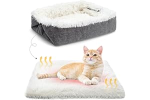 MAIYADUO Self Warming Cat Bed for Cats and Small Dogs, 42x36 cm Washable Foldable Convertible Cat Beds for Indoor Cats, Soft Plush Pet Blankets Cushion Mat