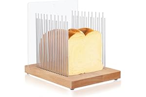 KINBERRY Bread Slicer - Stainless Steel Bread Slicers for Homemade Bread, Foldable Wooden Bread Slicer Guide with Adjustable Width, Bread Loaf Cutter for Bakery Loaves, Cakes & Bagels Cutting Knife Guide