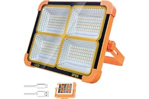 ZQX Projecteur LED rechargeable, Projecteur de Travail LED Solaire 100W pour extérieur, 12000mAh USB rechargeable 5 Modes IP66 étanche Projecteur LED étanche pour Chantier, Urgence, Atelier - Orange