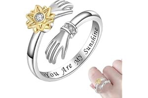 Sunflower Initial You Are My Sunshine,Öppna Daisy Flower Sunflower | Justerbara tumringar Sterling Silver, Flower Fidget Sterling Silver för flickor för kvinnor Lecerrot