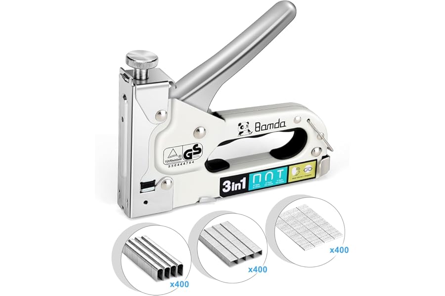 Bamda Staple Gun with 1200 Staples - 3 in 1 Staple Gun Heavy Duty for Wood , Adjustable strength and Durable, Manual Staples for Wall, Cable Tacking, Decoration DIY, Nail Guns for Wood