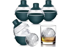 BOCHION Stampi Ghiaccio in Silicone Rotondo - Set di 4 con Coperchio - Per Cubetti Ghiaccio Grandi da 6 cm - Facile Rilascio, Senza BPA, Riutilizzabile - Perfetto per Whisky, Cocktail e Bevande