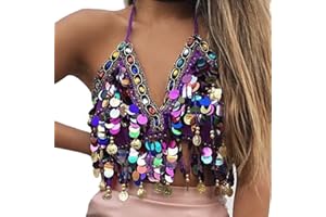 MUNAFIE Chiffon Bauchtanz BH Tops Pailletten Perlen Kostüme Musik Festival Oberteil Tanzbekleidung