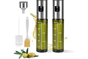 Byitin 2PCS Oil Spray Bottle 100ML, Green UV Protection Glass Olive Oil Sprayer Misto Dispenser for Air Fryer, Kitchen, Cooking and BBQ with Big Funnel