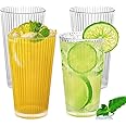 Masroo Glass Tumblers, 350ml Large Capacity Water Cups Acrylic Drinking Glasses Tumblers, Picnic Drinkware, Stackable Glassware Cocktail Glasses for Beach Party Beer, Tea, Juice, 4 Pcs