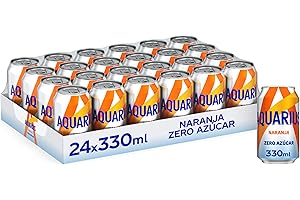 AQUARIUS Naranja Zero Azúcar, Bebida Hidratante con Sales Minerales - Pack de 24 Latas de 330 ml