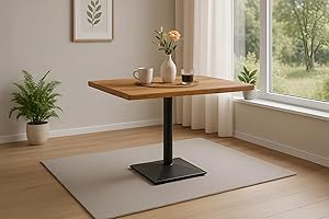 ‎SAM SAM Bistrotisch INES | 80 x 60 cm | Akazienholz massiv | Farbe: Natur | echte Baumkante | Säulen-Gestell Metall Schwarz | Baumkantentisch/Säulentisch/Esstisch für Küche, Café & Essbereich