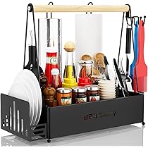 Lorbro Grill-Caddy, BBQ Caddy mit Papierhandtuchhalter, Utensilien-Caddy mit Gewürztasche, zusammenklappbarer Picknickkorb, Campingausrüstung, Must-Have für Outdoor, Geschenk, Grillwerkzeug, Grill