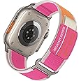 Trail Loop for Apple Watch Strap 41mm 40mm 38mm 42mm 46mm 44mm 45mm 49mm iWatch Straps Men/Women,Nylon Sport Strap for Apple Watch Series 10 9 8 7 6 5 4 3 SE/2,Pitaya/Leather