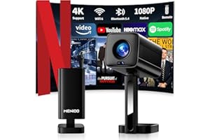 MENIOO [2026 Upgraded & Apps Integrate] Proiettore 4K Support 1080P & Auto Focus/Keystone e Rotabile 90°, Mini Proiettore con WiFi 6 e Bluetooth 5.4 Compatibile con HDMI/TV Stick/Memory Stick/Laptop - Nero