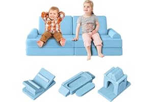 hoopyosms 10 Piezas Sofá Modular para Niños, Sofá Convertible para Niños Pequeños, Fuerte Construible, Muebles de Juego Suave para Sala de Juegos y Dormitorio, Azul
