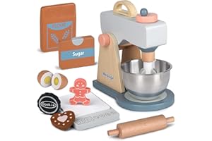 MEDOGA Play Kitchen Accessories Wooden Mixer Set Pretend Play Food Sets for Children Role Play Toy for Girls and Boys