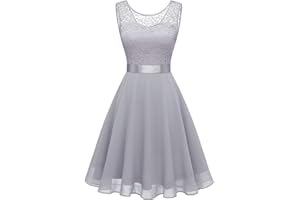 Berylove Cocktailkleid Damen Abendkleider Elegant für Hochzeit Kleid Hochzeitsgast Chiffon Ärmellos Spitzenkleid