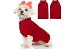 SlowTon Suéter de Cuello Alto para Perros - Jersey Abrigado con Orificio para Correa, Ropa de Invierno Tejida en Color Sólido para Perros Pequeños y Medianos y Cachorros