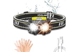 LUXJUMPER Torcia da Testa Ricaricabile Luce Gialla Calda,Sensore di Movimento Torcia Testa Corsa Faro 1200 Lumen Luce Fascia, Faro per Campeggio Passeggiate Escursioni in Bicicletta Pesca Lavoro