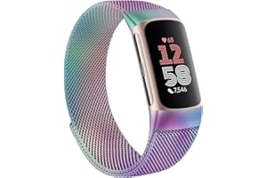 Msksjer Métal Bracelet Compatible avec Bracelet Fitbit Charge 5 pour Femme, Double Bracelet Magnétique Ajustable pour Tracker de Fitness Fibit Charge 5, Elégant Bracelet en Acier Inoxydable Coloré