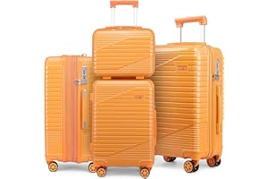 Sea choice Luggage Set 3 Piece 24" Expandable Suitcase Hardshell Lightweight Polycarbonate Trolley Case 8 Spinner Wheels Suitcases 4 Piece Set with YKK Zipper TSA Lock 12" 20" 24" 28",Orange